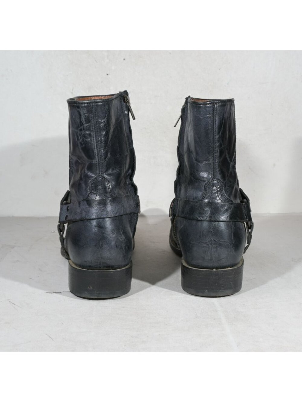 Moonshine Spirit Black Leather Harness Boot Distressed Crinkle Snip Toe Men's Si - Picture 3 of 7